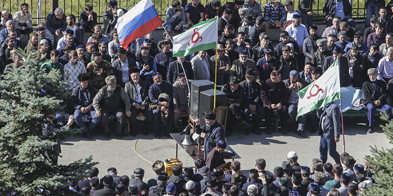 Proteste a Magas, Inguscezia, 8 ottobre 2018 (AP Photo/Musa Sadulayev)
