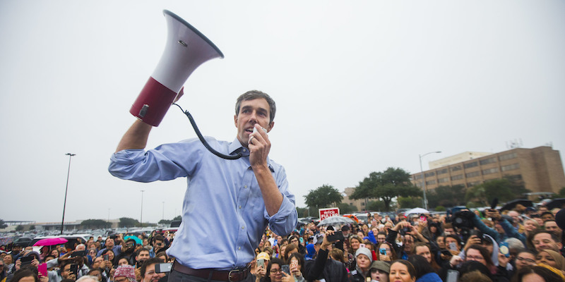 Beto O'Rourke, candidato al Senato per il Partito Democratico in Texas, durante un comizio a Austin. (Amanda Voisard/Austin American-Statesman via AP)