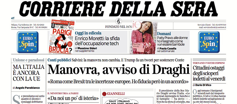 Le prime pagine di venerdì 26 ottobre 2018