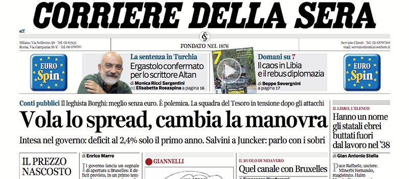 Le prime pagine di mercoledì 3 ottobre 2018