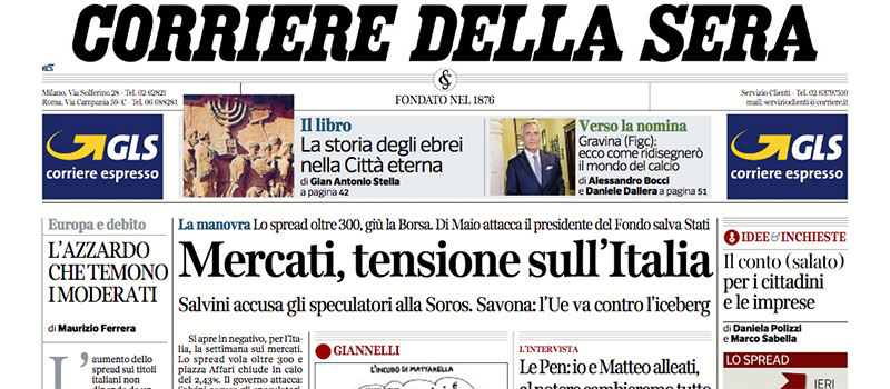 Le prime pagine di martedì 9 ottobre 2018