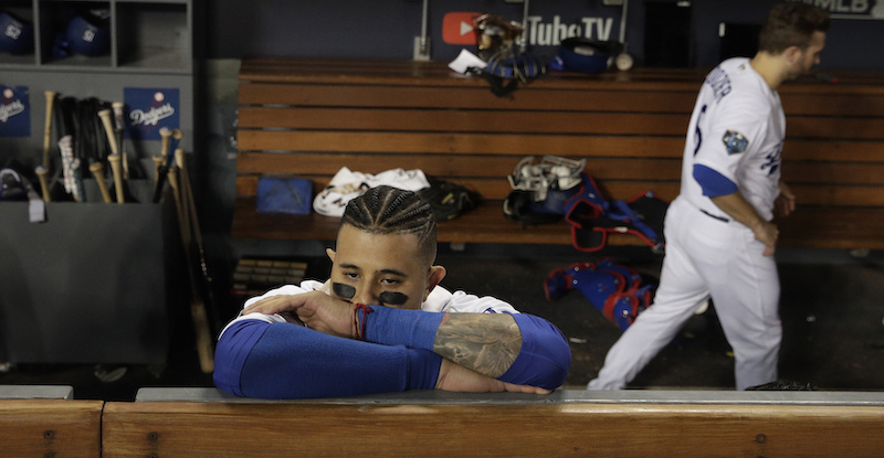 Manny Machado dei Los Angeles Dodgers dopo che la sua squadra ha perso le World Series contro i Boston Red Sox, Los Angeles, 28 ottobre
(AP Photo/Jae C. Hong)