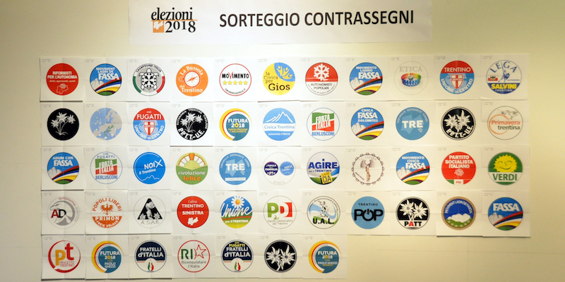 I simboli delle liste dei candidati alle elezioni provinciali di Trento, 10 settembre 2018 (ANSA/UFF STAMPA PROVINCIA AUTONOMA DI TRENTO)