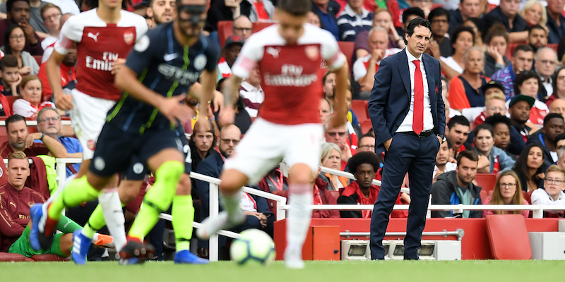 Unai Emery, allenatore spagnolo dell'Arsenal, durante la partita di campionato contro il Manchester City (Getty Images)