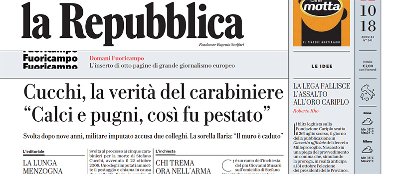 Le prime pagine di venerdì 12 ottobre 2018