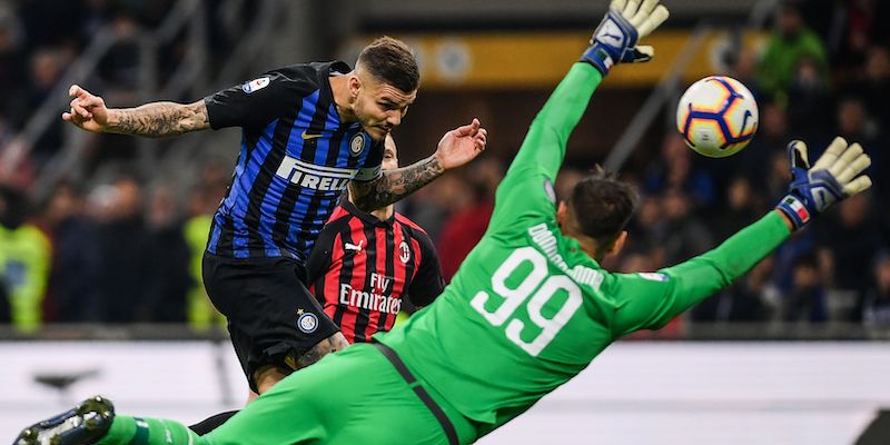 Il gol di Mauro Icardi nel derby di Milano (MARCO BERTORELLO/AFP/Getty Images)