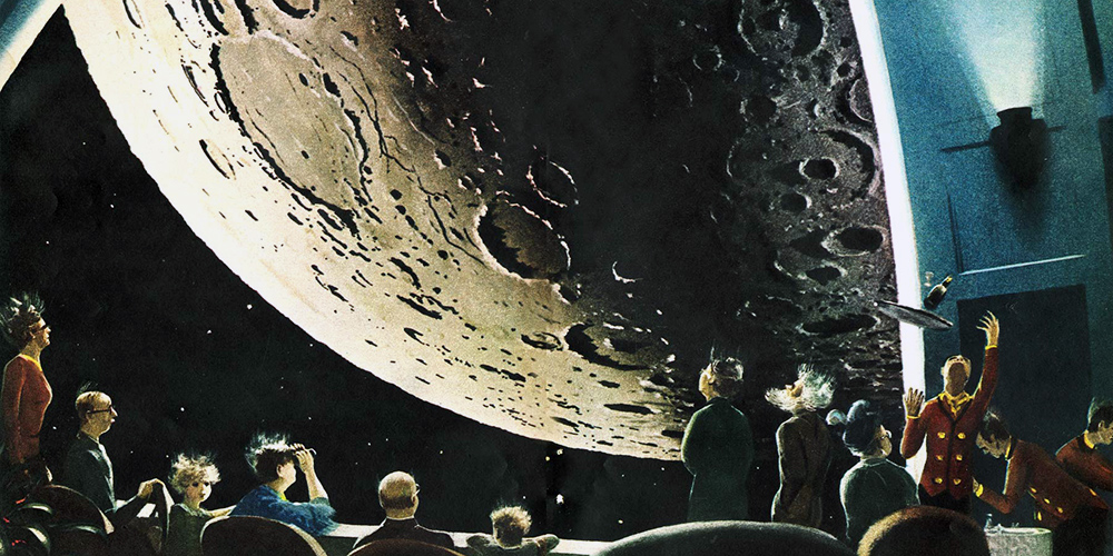 L'illustrazione di un viaggio verso la Luna immaginato negli anni Cinquanta del Novecento (Coronet)