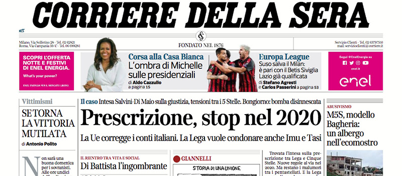 Le prime pagine di venerdì 9 novembre 2018