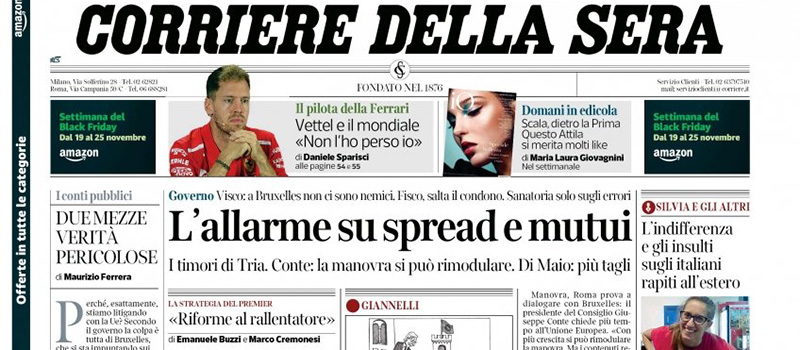 Le prime pagine di venerdì 23 novembre 2018