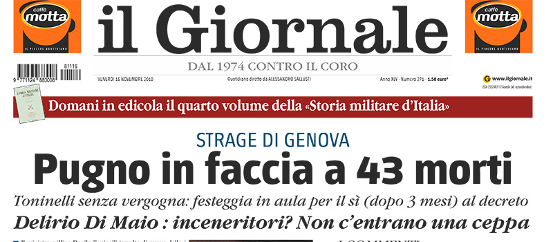 Le prime pagine di venerdì 16 novembre 2018