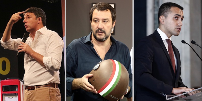 Da sinistra Matteo Renzi, Matteo Salvini e Luigi Di Maio (ANSA/ CLAUDIO GIOVANNINI - MATTEO BAZZI - RICCARDO ANTIMIANI)
