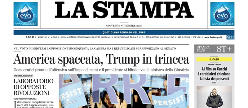 Le prime pagine di giovedì 8 novembre 2018