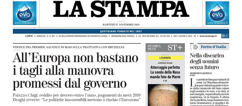 Le prime pagine di martedì 27 novembre 2018