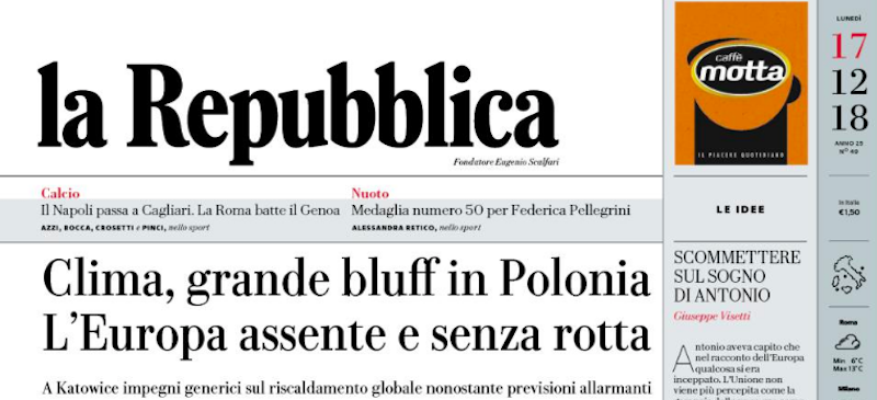 Le prime pagine di lunedì 17 dicembre 2018