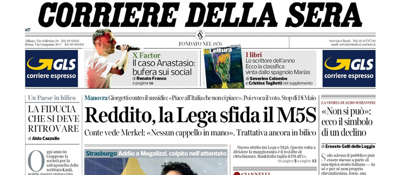 Le prime pagine di sabato 15 dicembre 2018