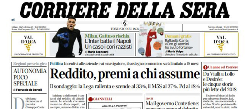 Le prime pagine di giovedì 27 dicembre 2018