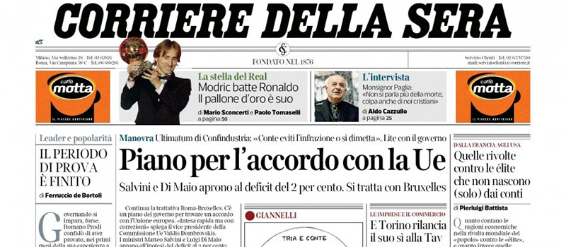 Le prime pagine di martedì 4 dicembre 2018