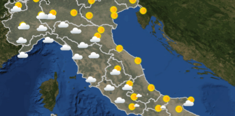 Le previsioni meteo per mercoledì 12 dicembre
