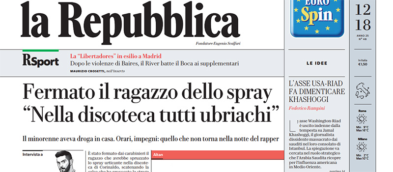 Le prime pagine di lunedì 10 dicembre 2018