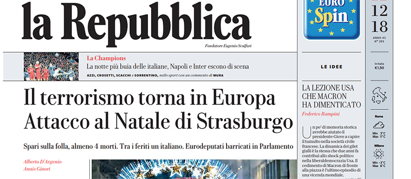Le prime pagine di mercoledì 12 dicembre 2018