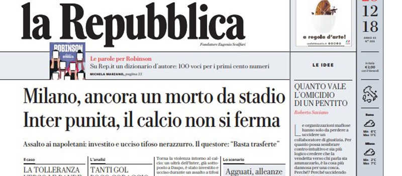 Le prime pagine di venerdì 28 dicembre 2018