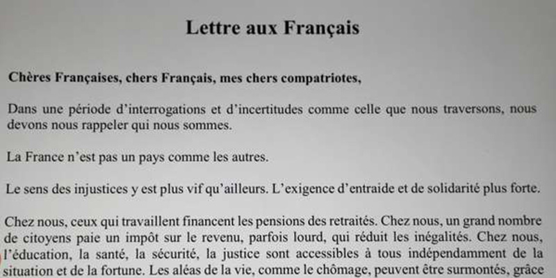 L'inizio della lettera di Macron 