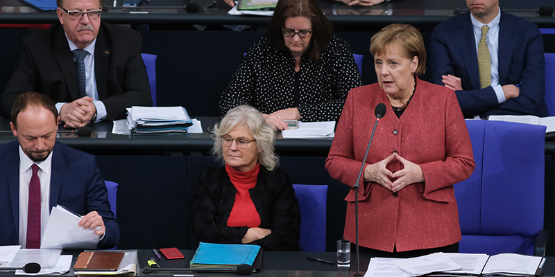Angela Merkel al Bundestag, 12 dicembre 2018 (Sean Gallup/Getty Images)