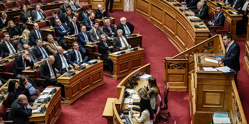Alexis Tsipras al parlamento di Atene, 16 gennaio 2019 (LOUISA GOULIAMAKI/AFP/Getty Images)