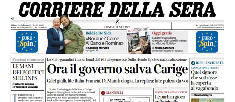 Le prime pagine di martedì 8 gennaio 2019