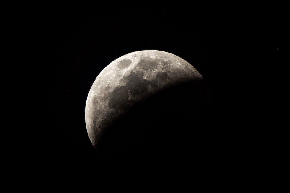 Un particolare della luna durante l'eclissi a Miami, in Florida, 21 gennaio 2019
(GASTON DE CARDENAS/AFP/Getty Images)