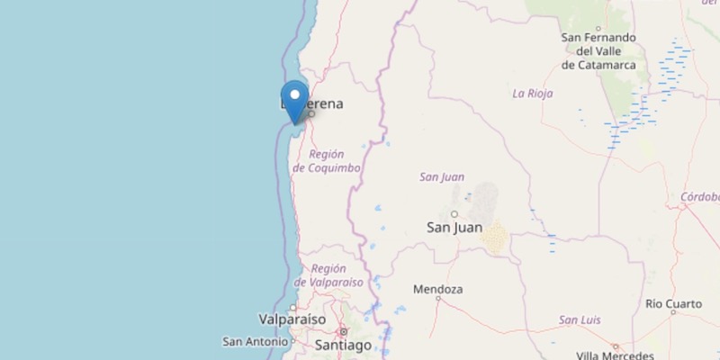 La posizione dell'epicentro del terremoto che ha colpito il Cile la sera del 19 gennaio 2019 (INGV)