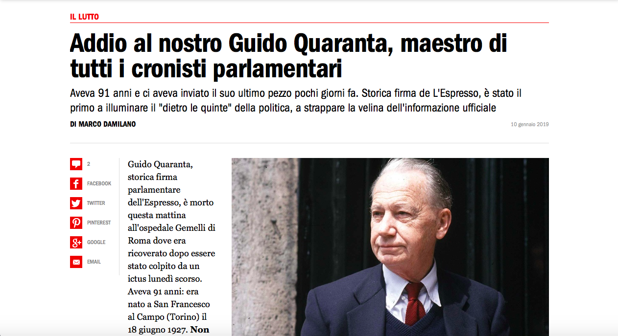 (L'articolo in ricordo di Guido Quaranta pubblicato dall'Espresso)