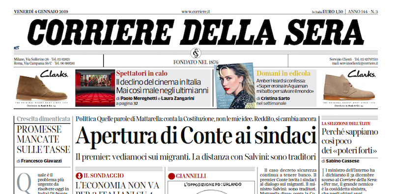 Le prime pagine di venerdì 4 gennaio 2019