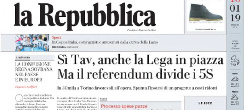 Le prime pagine di domenica 13 gennaio 2019