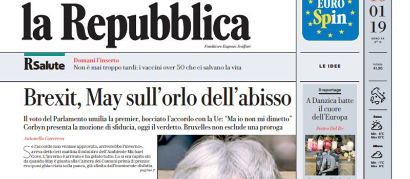 Le prime pagine di mercoledì 16 gennaio 2019