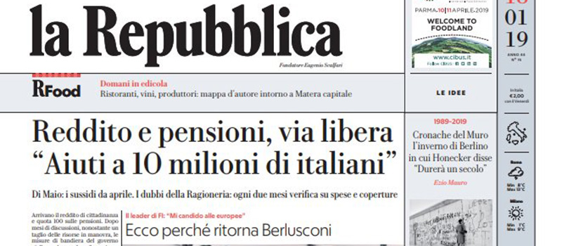 Le prime pagine di venerdì 18 gennaio 2019