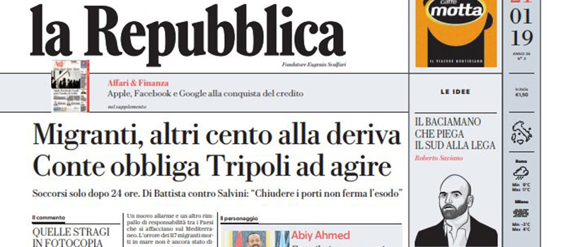 Le prime pagine di lunedì 21 gennaio 2019