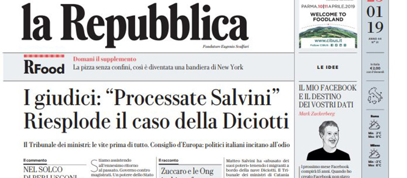 Le prime pagine di venerdì 25 gennaio 2019