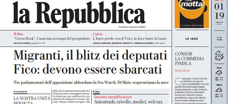 Le prime pagine di lunedì 28 gennaio 2019