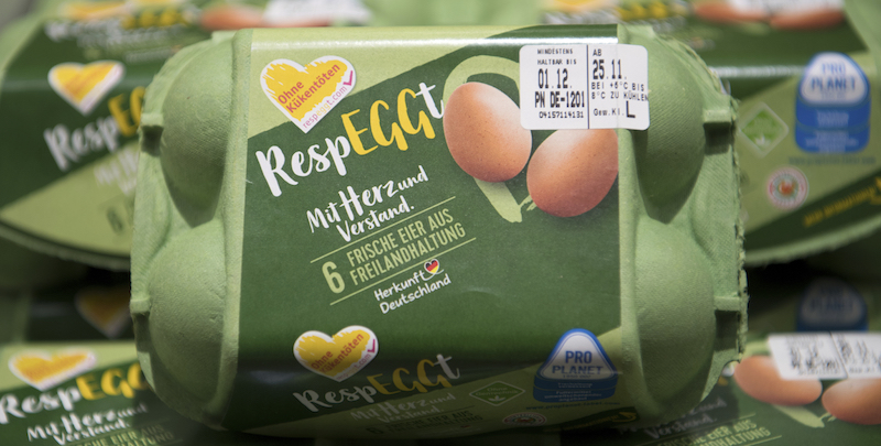 L uova Respeggt in un supermercato di Berlino, 8 novembre 2018
(Ralf Hirschberger/picture-alliance/dpa/AP Images)