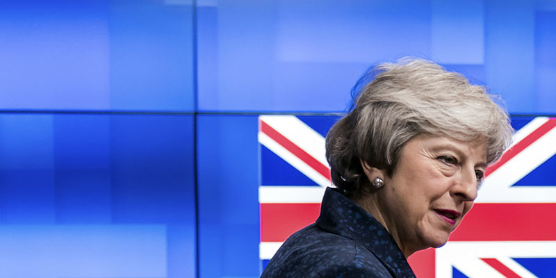 Theresa May, Bruxelles, 7 febbraio 2019 (AP Photo/Geert Vanden Wijngaert)