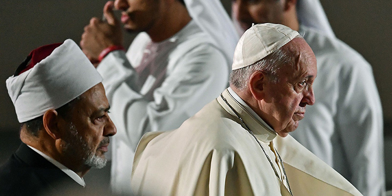 Papa Francesco e Ahmad Al-Tayyib, Grande Imam di Al-Azhar, Abu Dhabi, 4 febbraio 2019 (VINCENZO PINTO/AFP/Getty Images)