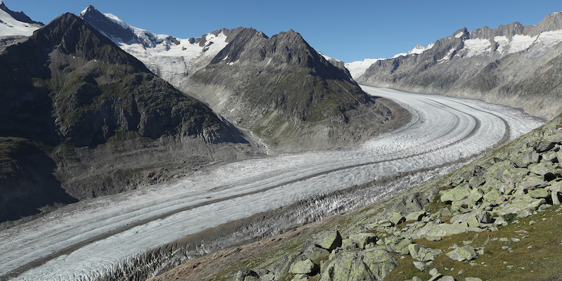 Il ghiacciaio Aletsch, in Svizzera, il 24 agosto 2016 (Sean Gallup/Getty Images)