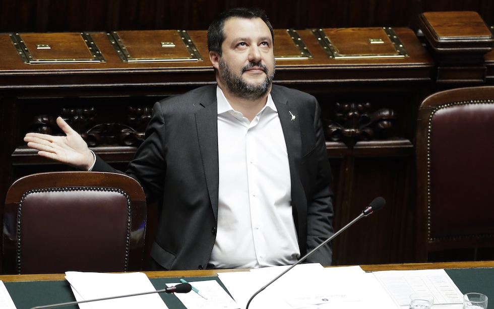 Il ministro dell'Interno Matteo Salvini (45) in parlamento a Roma, 30 gennaio
(AP Photo/Andrew Medichini)
