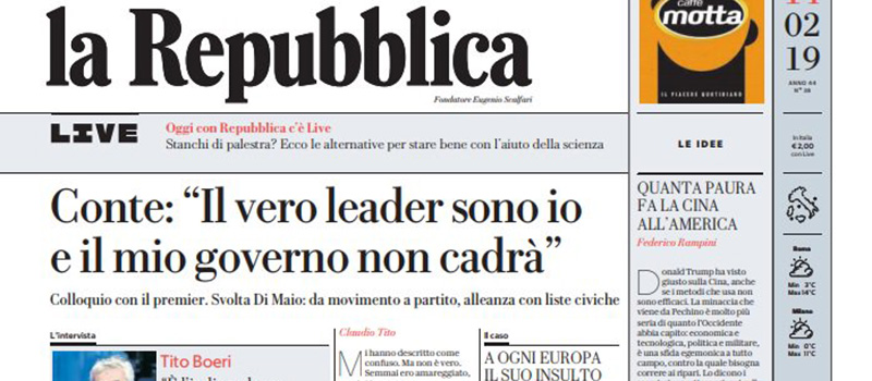 Le prime pagine di giovedì 14 febbraio 2019