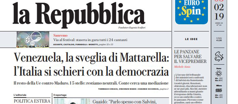 Le prime pagine di martedì 5 febbraio 2019