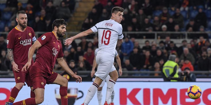Il gol di Krzysztof Piatek in Roma-Milan (TIZIANA FABI/AFP/Getty Images)