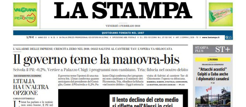 Le prime pagine di venerdì 1 febbraio 2019