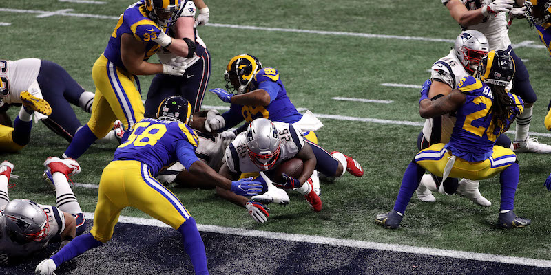 Il touchdown di Sony Michel nell'ultimo quarto del Super Bowl LIII tra Patriots e Rams (Patrick Smith/Getty Images)
