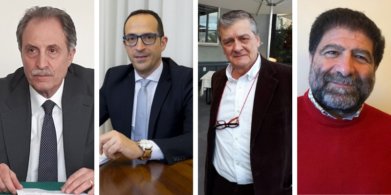 Da sinistra a destra i candidati presidente Vito Bardi (Centrodestra), Antonio Mattia (Movimento 5 Stelle), Valerio Tramutolin (Sinistra), Carlo Trerotola (Centrosinistra) (ANSA)